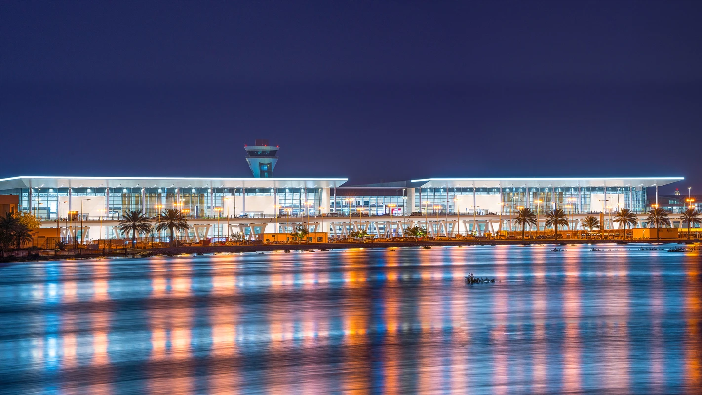Bahari airport in Bahrain by night