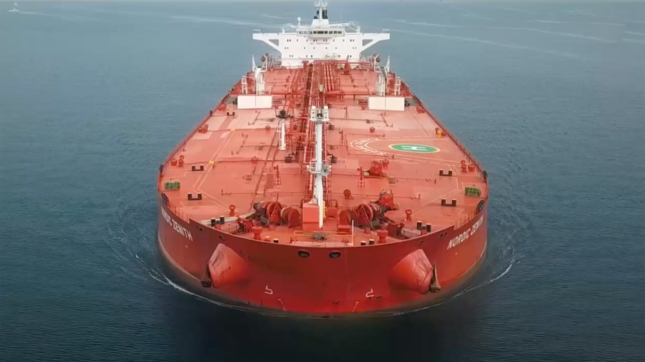 Red tanker on sea